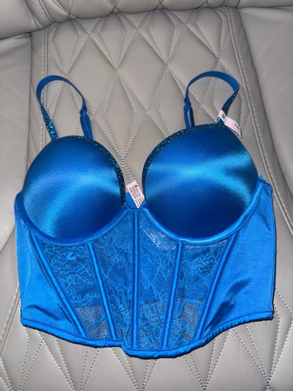 Victoria's Secret Bombshell Shimmer Longline Bra in Blue 34B